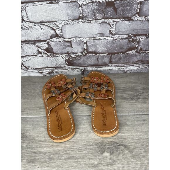 Laidback London Brown Leather Handmade Boho Floral Beaded Sandals Women 7US/38EU - Picture 10 of 16